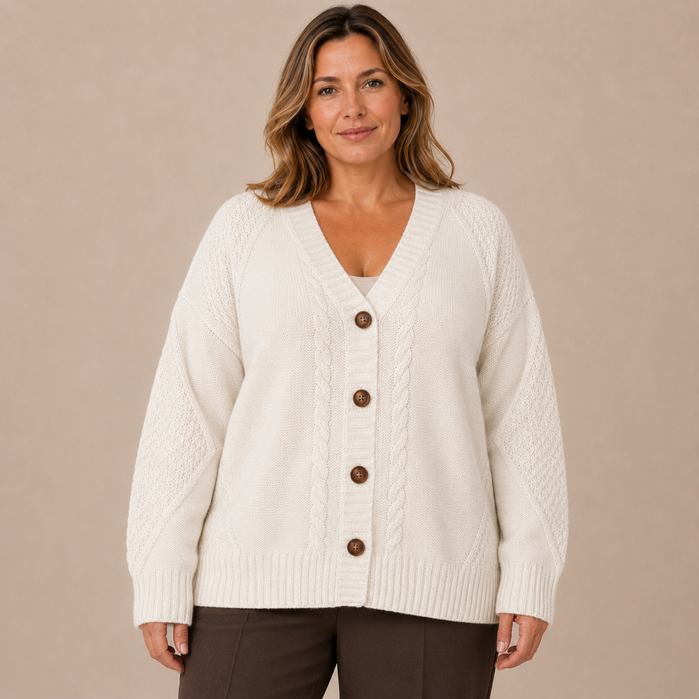 Vest Dames Plus Size - Kabel Cardigan met Knopen en V-Hals