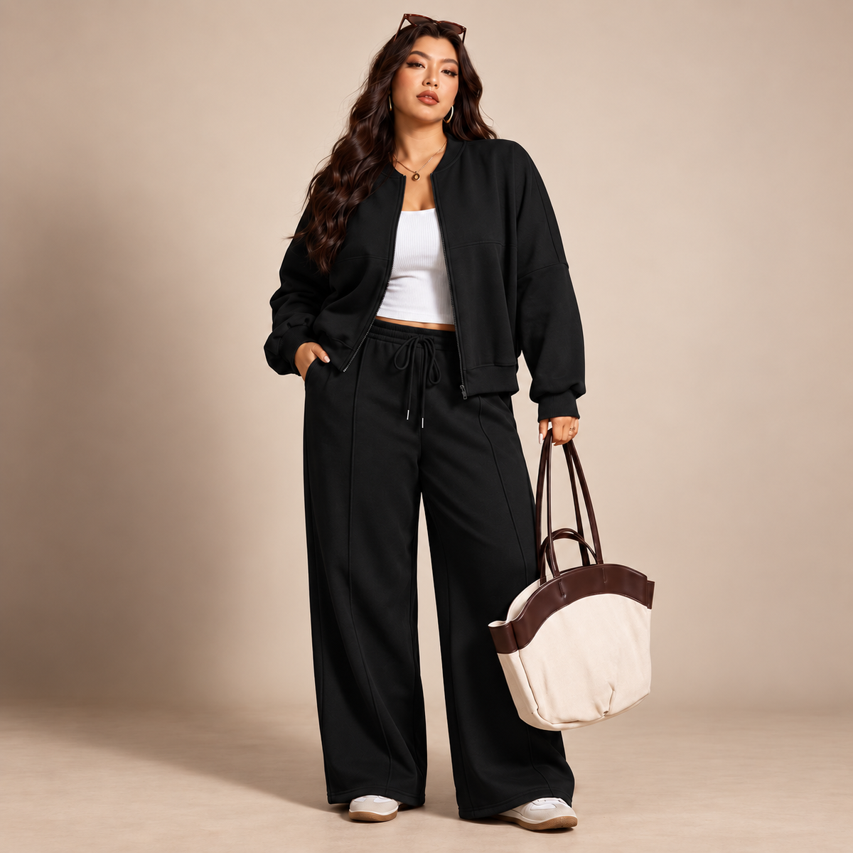 Plus size trainingspak dames zwart