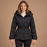 Puffer Jas Dames – Korte Winterjas met Riem en Capuchon