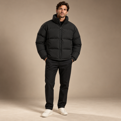 Pufferjas heren zwart gewatteerd volledige outfit studio