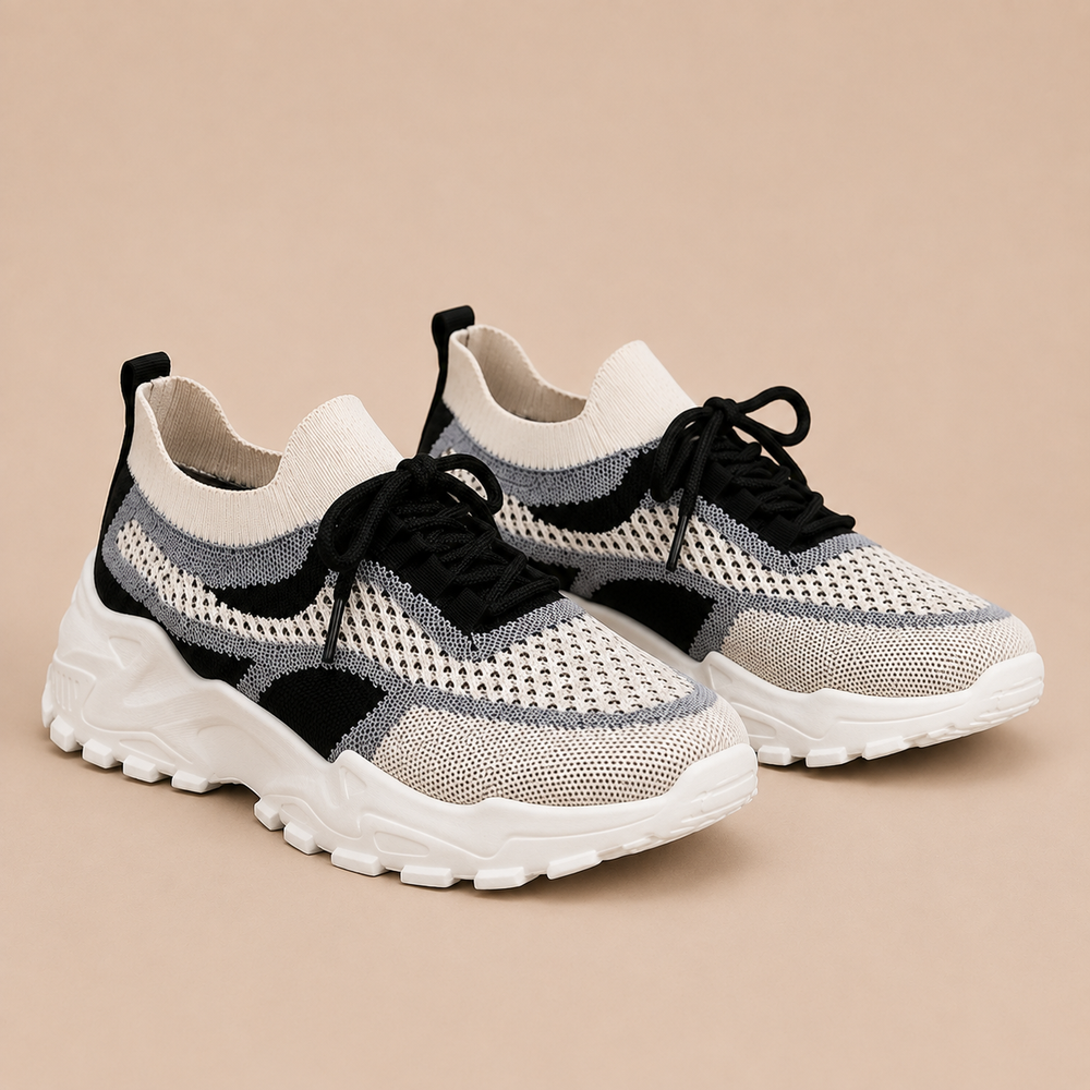 Sneakers Dames Chunky - Lage Mesh Schoenen met Veters en Platform Zool