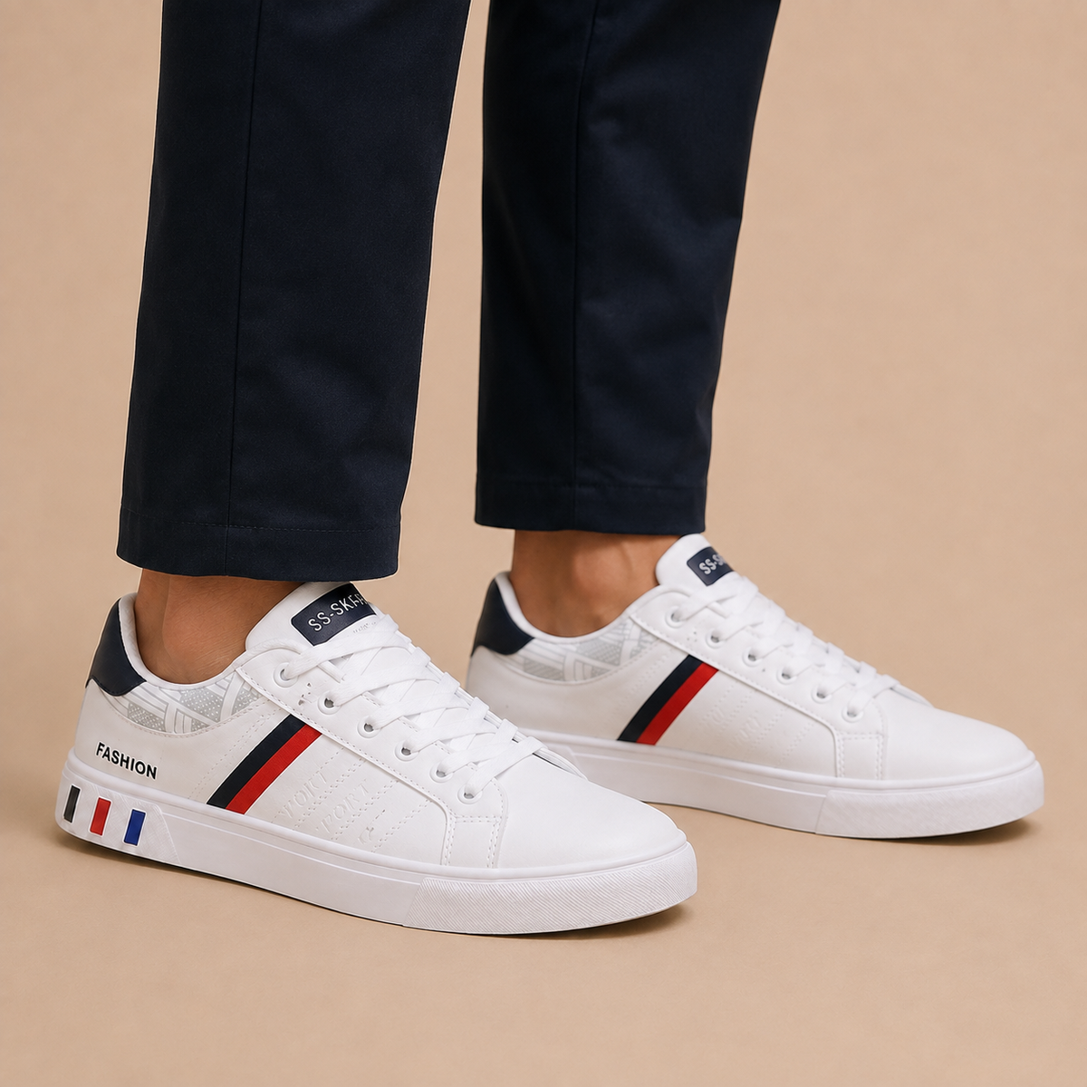 Sneakers Heren Court - Lage Veterschoenen met Zijstrepen en Cupzool