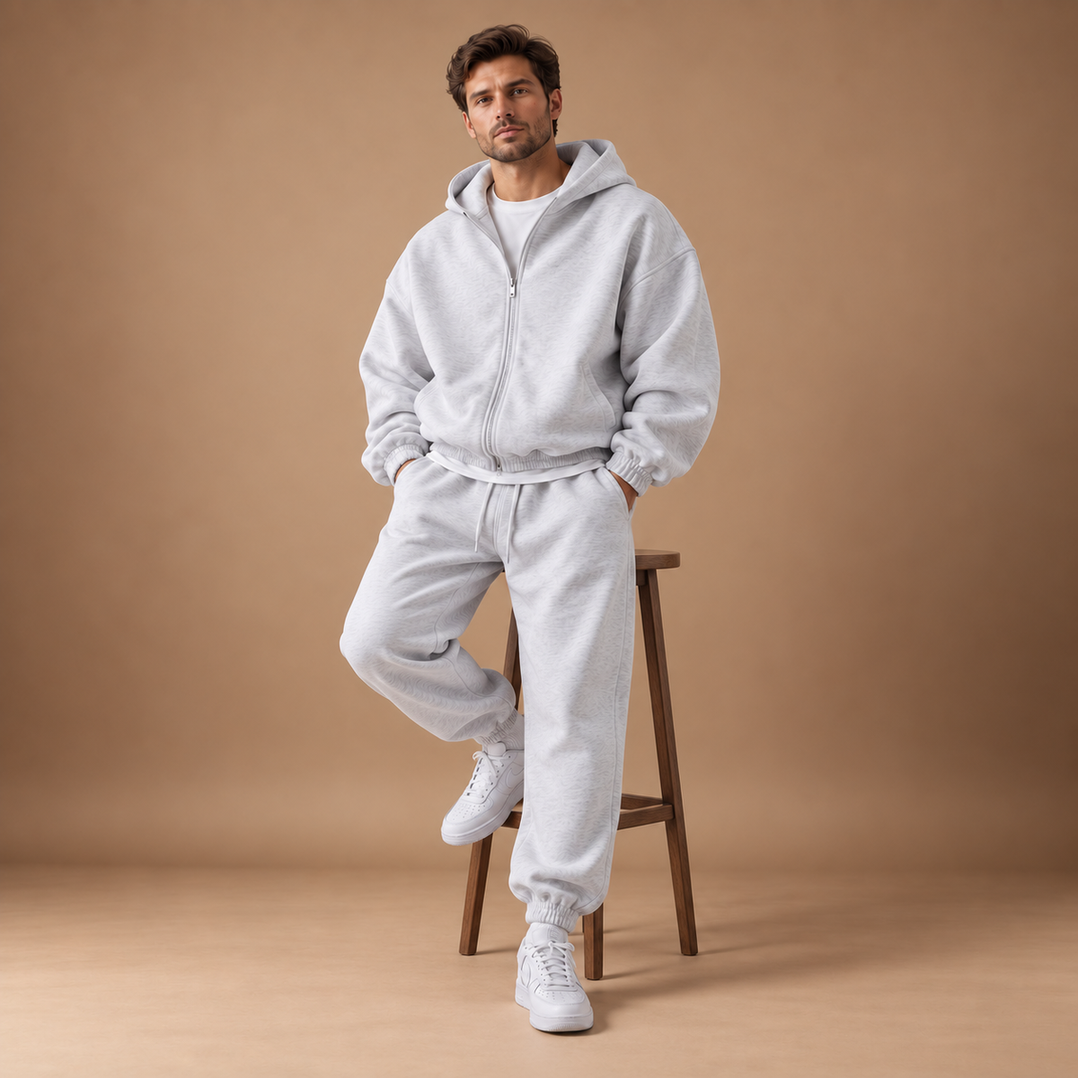 Grijs heren trainingspak – studio editorial