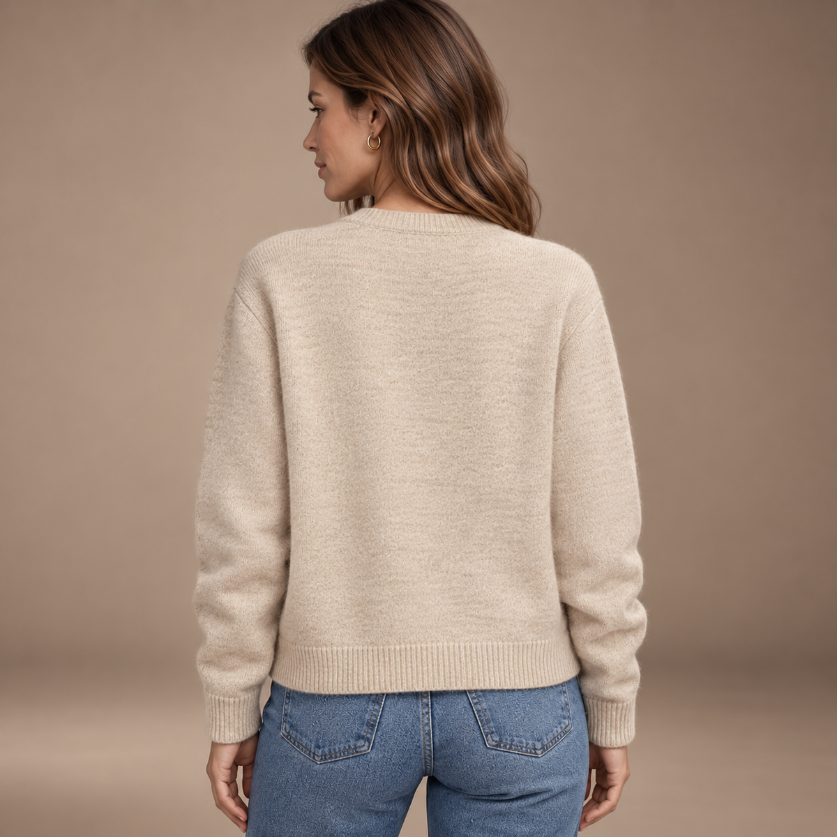 Achteraanzicht vest dames gebreid beige
