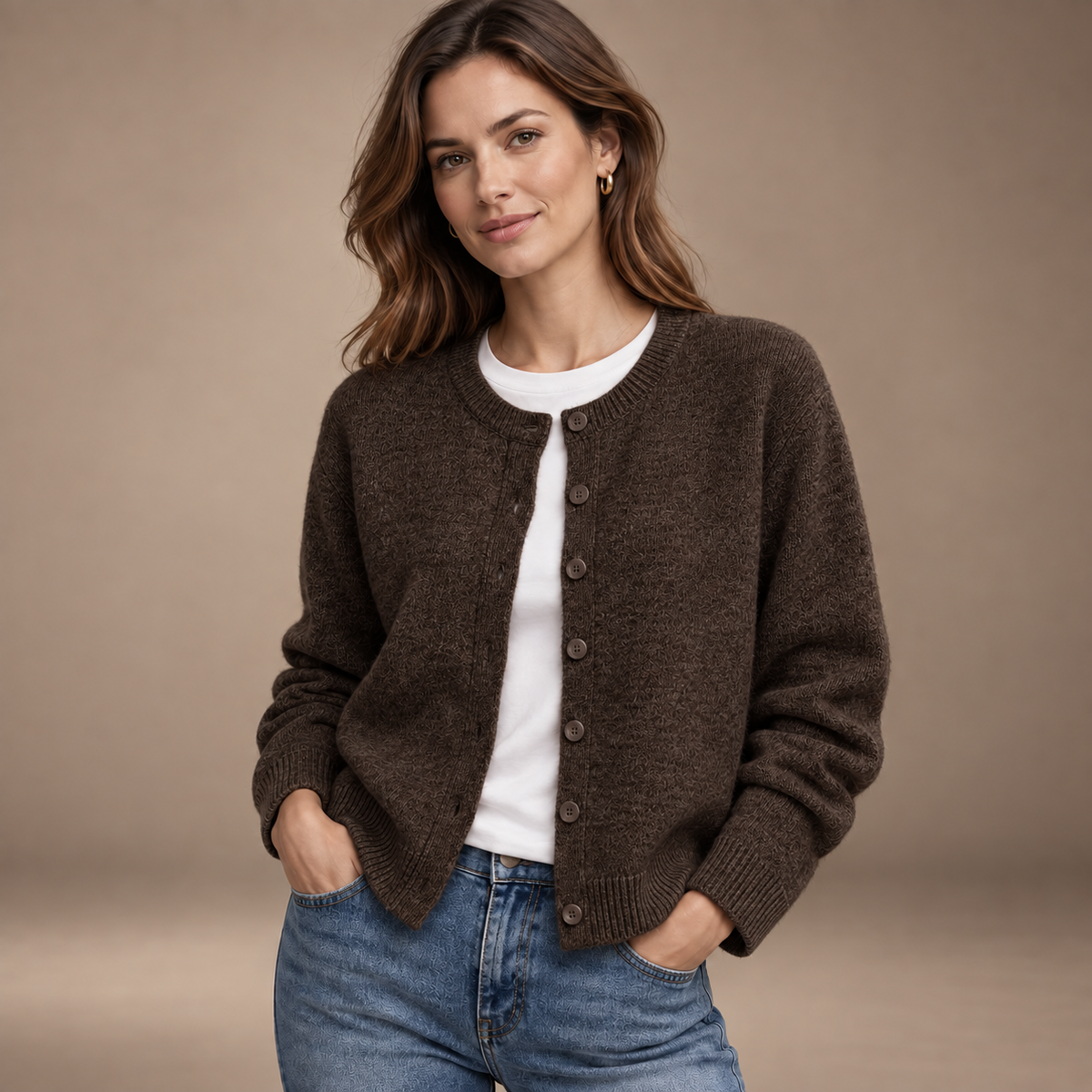 Vest dames gebreid bruin cardigan met knopen