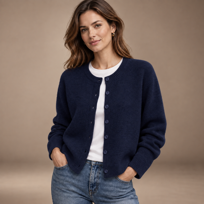 Vest dames gebreid marineblauw cardigan met knopen