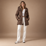 Winterjas Dames Gewatteerd – Halflange Pufferjas met Capuchon en Verstelbare Taille