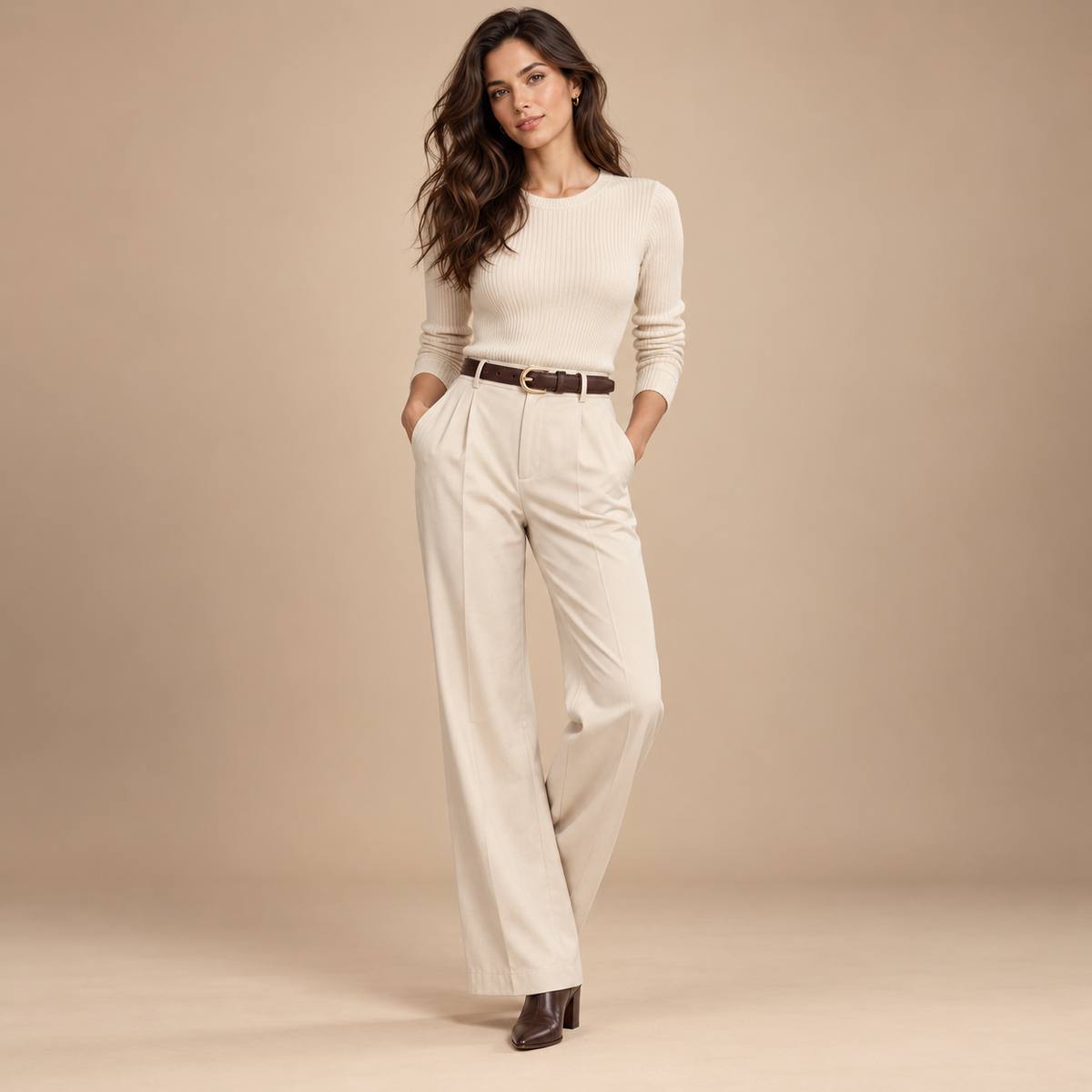Dames riem donkerbruin met gouden gesp – volledige outfit