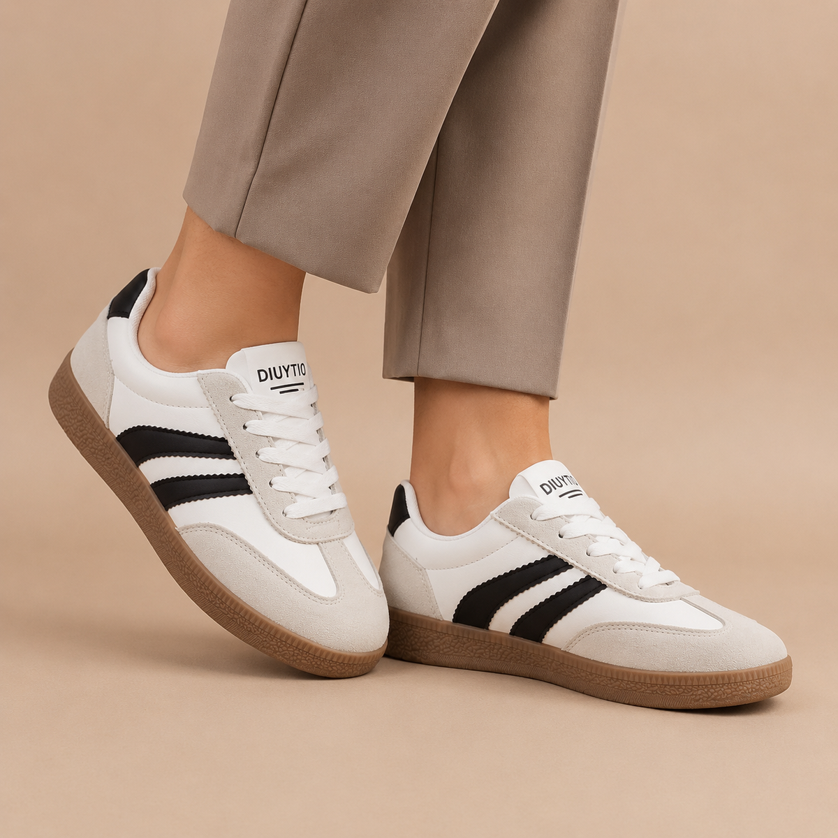 Sneakers Dames Retro - Lage Schoenen met Veters en Gum Zool