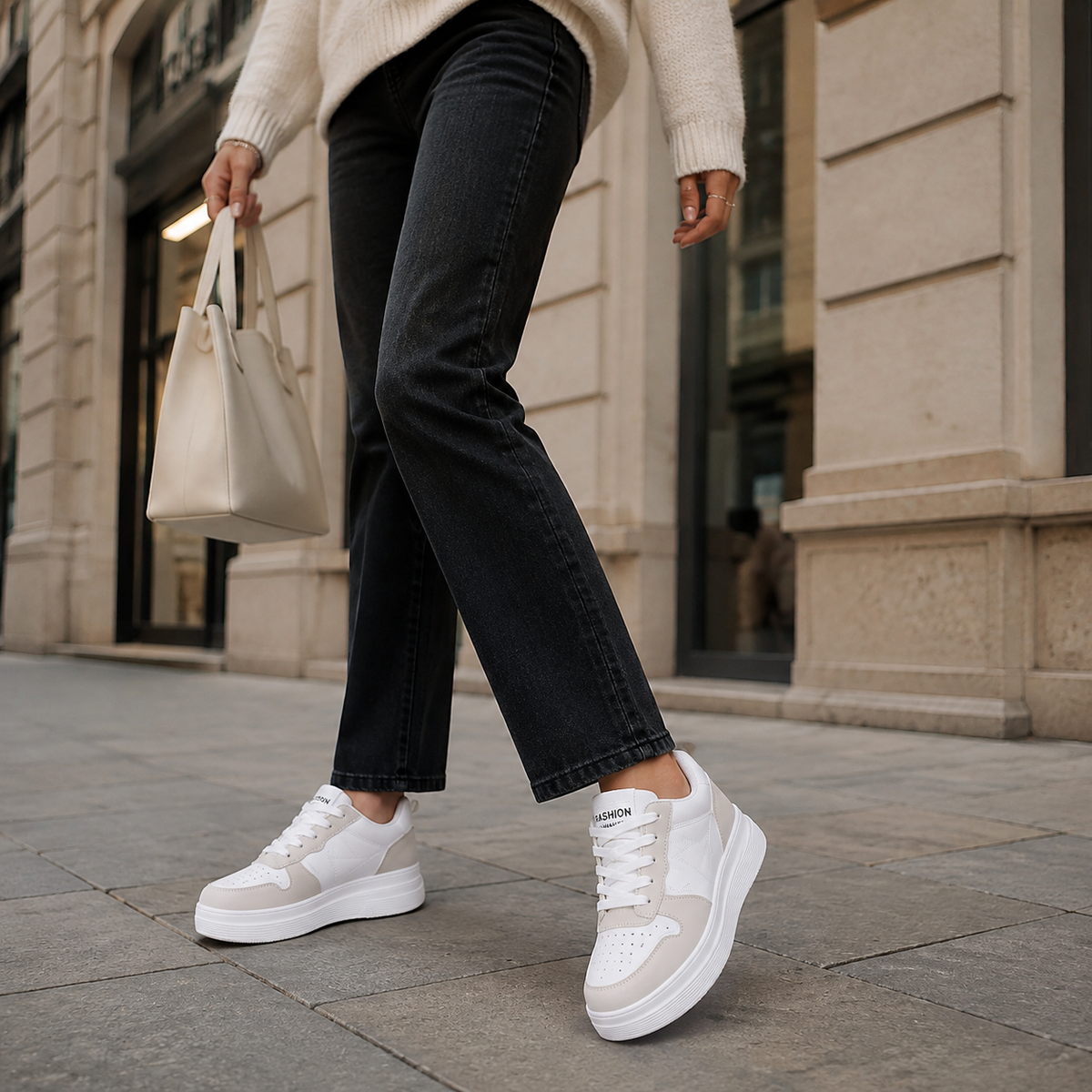 Sneakers Dames Wedge - Platform Schoenen met Veters en Verhoogde Zool