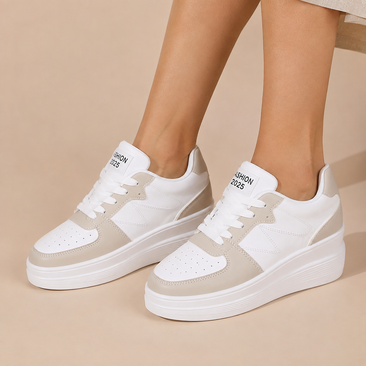 Sneakers Dames Wedge - Platform Schoenen met Veters en Verhoogde Zool