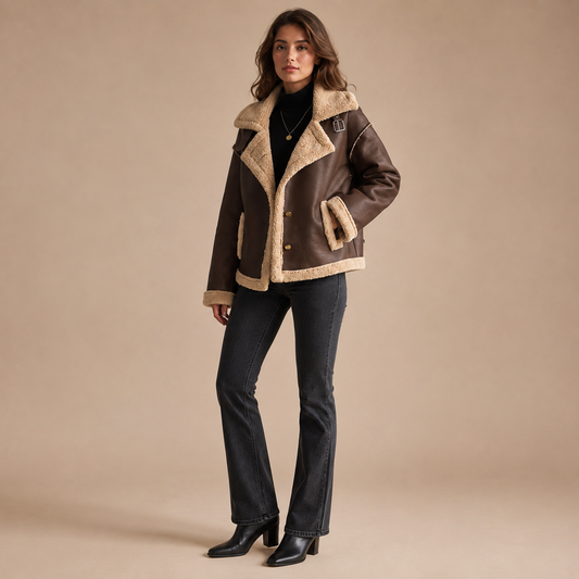 Winterjas dames biker met faux fur voering - driekwart aanzicht