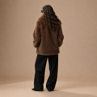 Achterzijde winterjas dames faux fur bruin - losse pasvorm