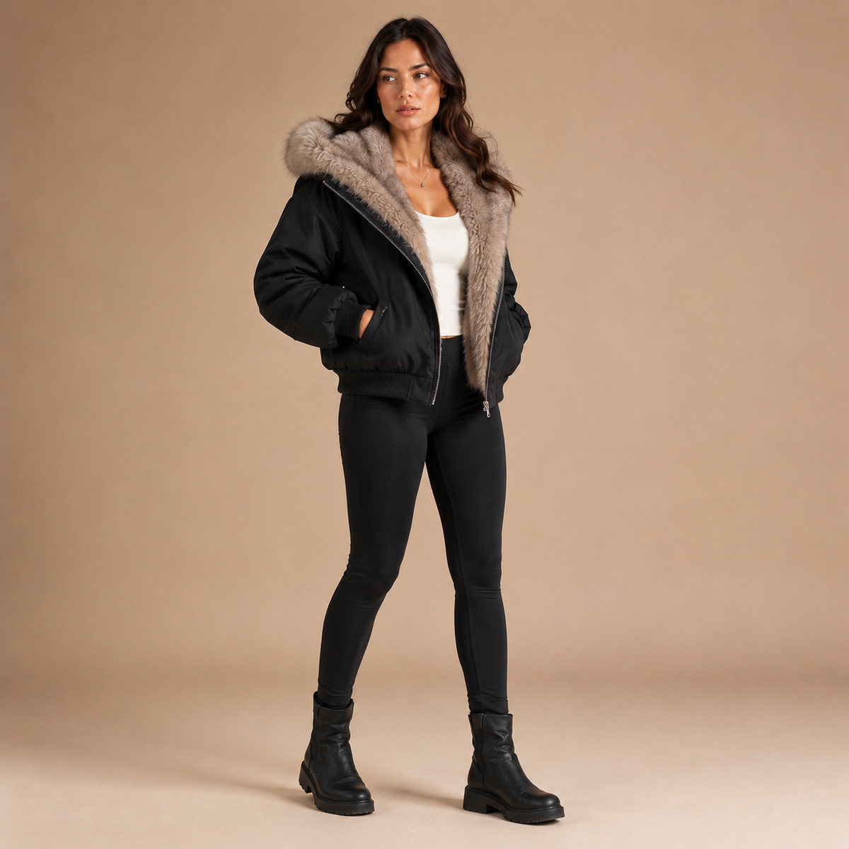 Winterjas Dames Faux Fur – Korte Gevoerde Jas met Capuchon en Zachte Voering